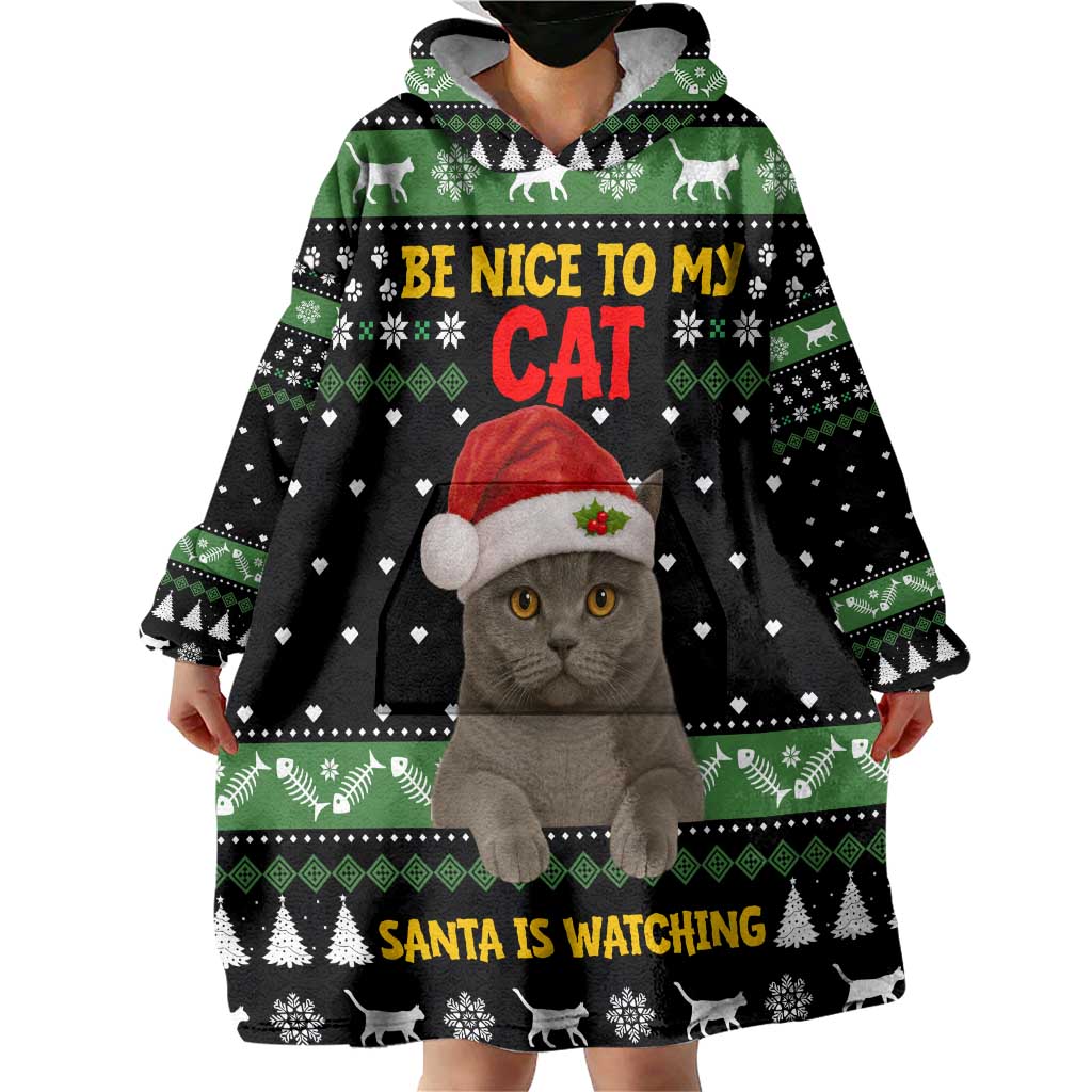 Cat Be Nice Christmas Wearable Blanket Hoodie Xmas Holiday Patterns - Wonder Print Shop
