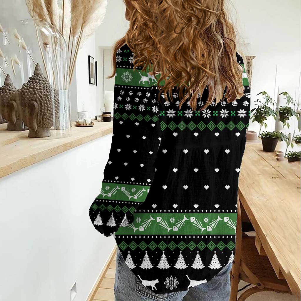 Cat Be Nice Christmas Women Casual Shirt Xmas Holiday Patterns - Wonder Print Shop