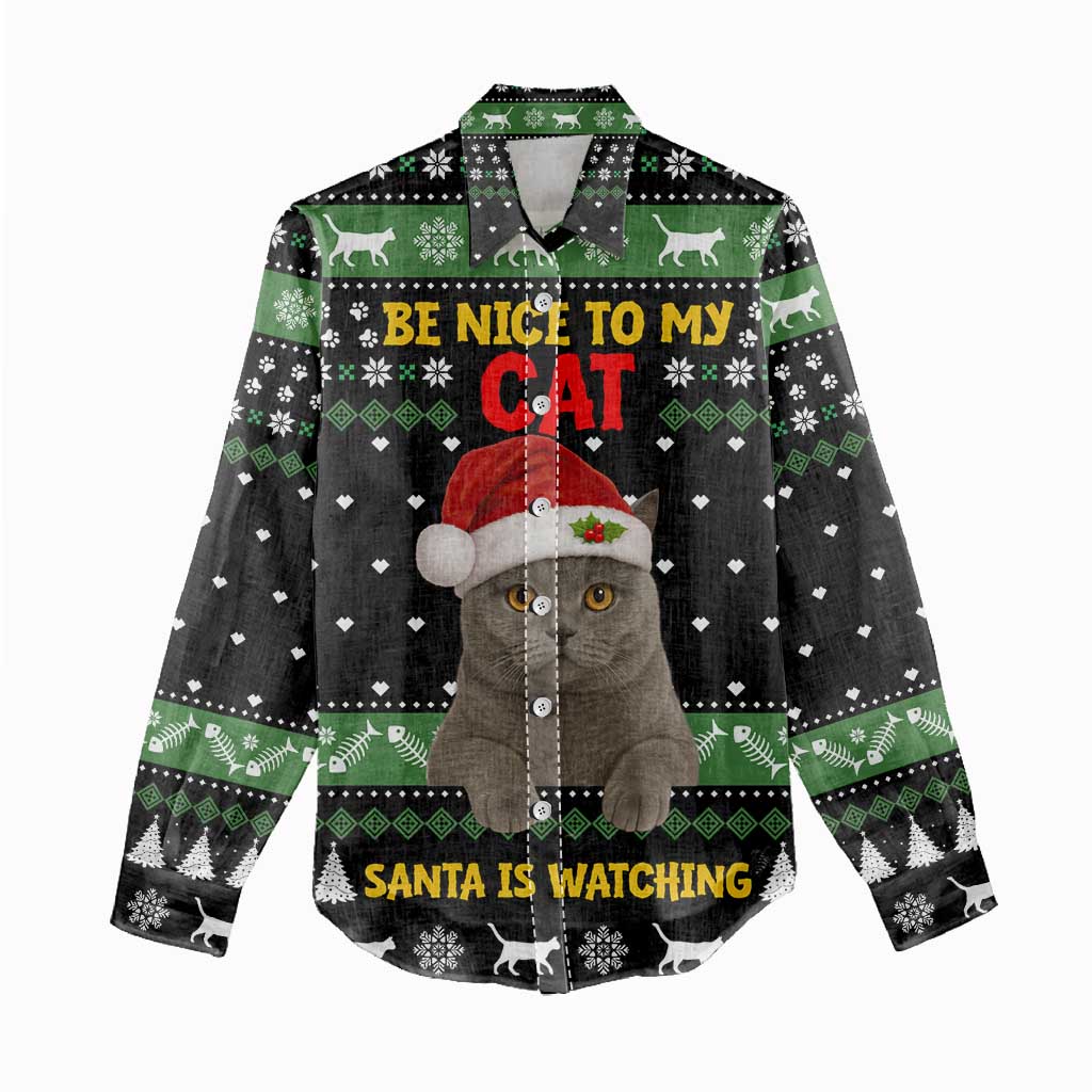Cat Be Nice Christmas Women Casual Shirt Xmas Holiday Patterns - Wonder Print Shop
