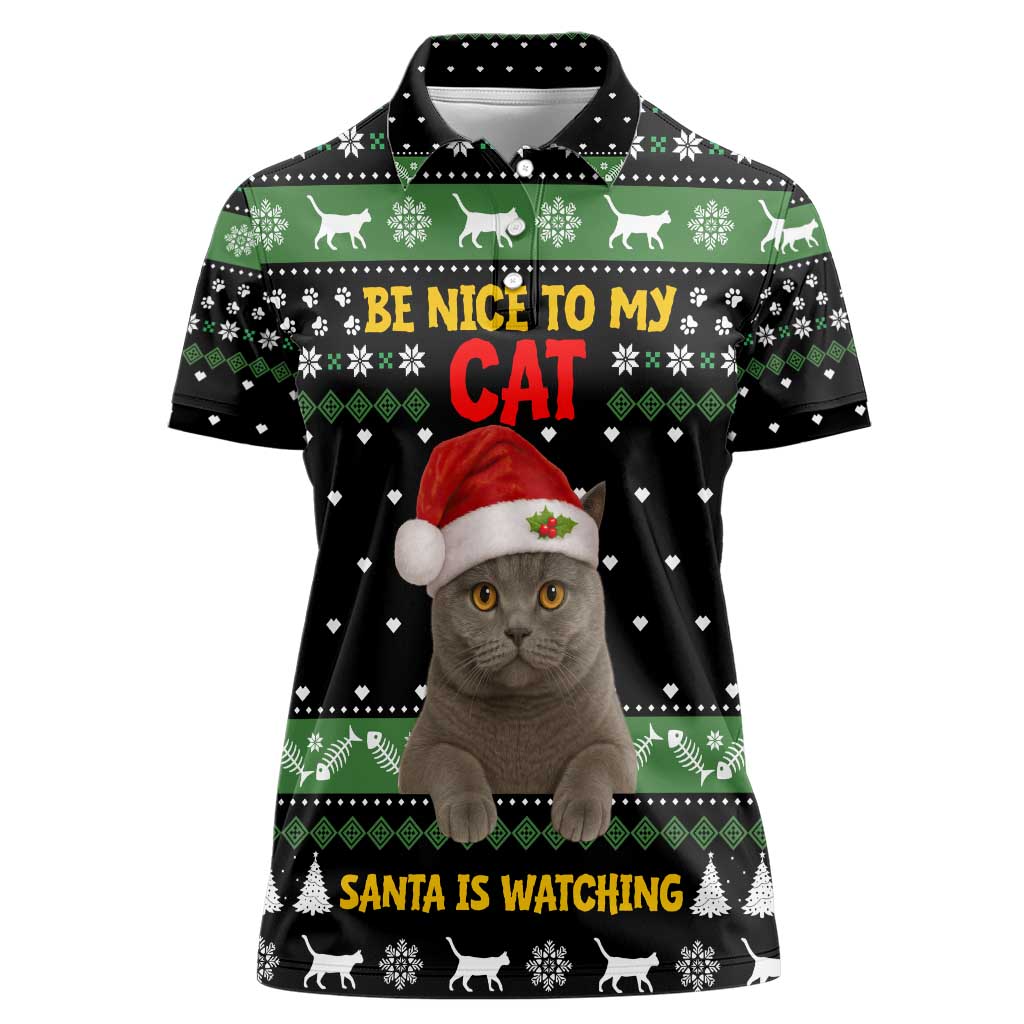 Cat Be Nice Christmas Women Polo Shirt Xmas Holiday Patterns - Wonder Print Shop