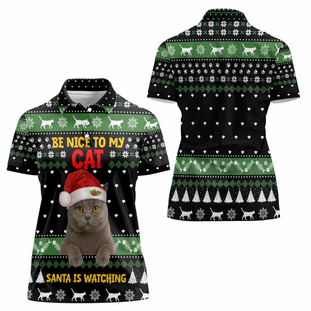 Cat Be Nice Christmas Women Polo Shirt Xmas Holiday Patterns - Wonder Print Shop