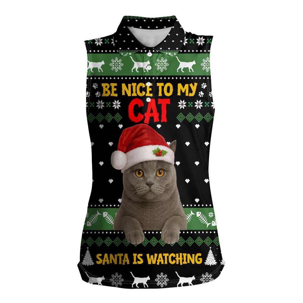 Cat Be Nice Christmas Women Sleeveless Polo Shirt Xmas Holiday Patterns - Wonder Print Shop