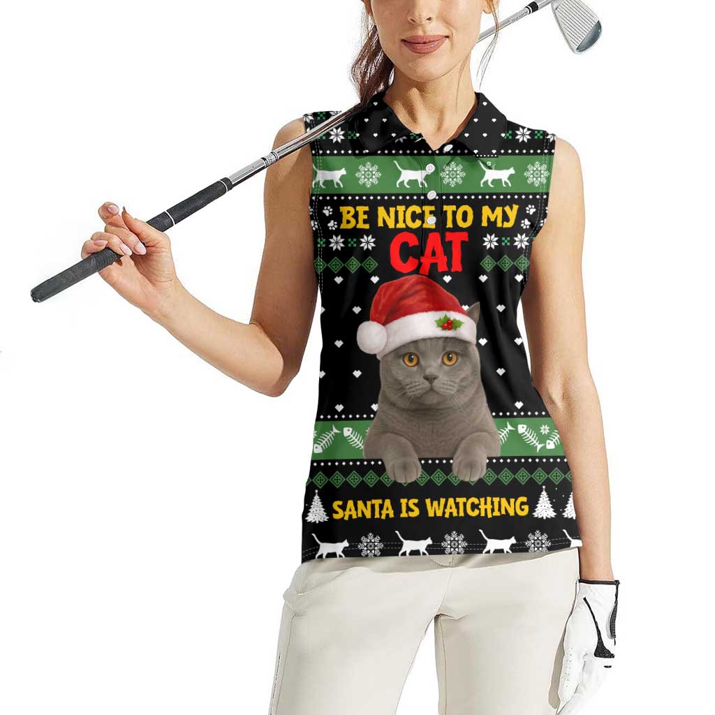 Cat Be Nice Christmas Women Sleeveless Polo Shirt Xmas Holiday Patterns - Wonder Print Shop