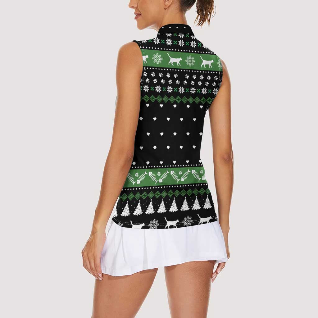 Cat Be Nice Christmas Women Sleeveless Polo Shirt Xmas Holiday Patterns - Wonder Print Shop