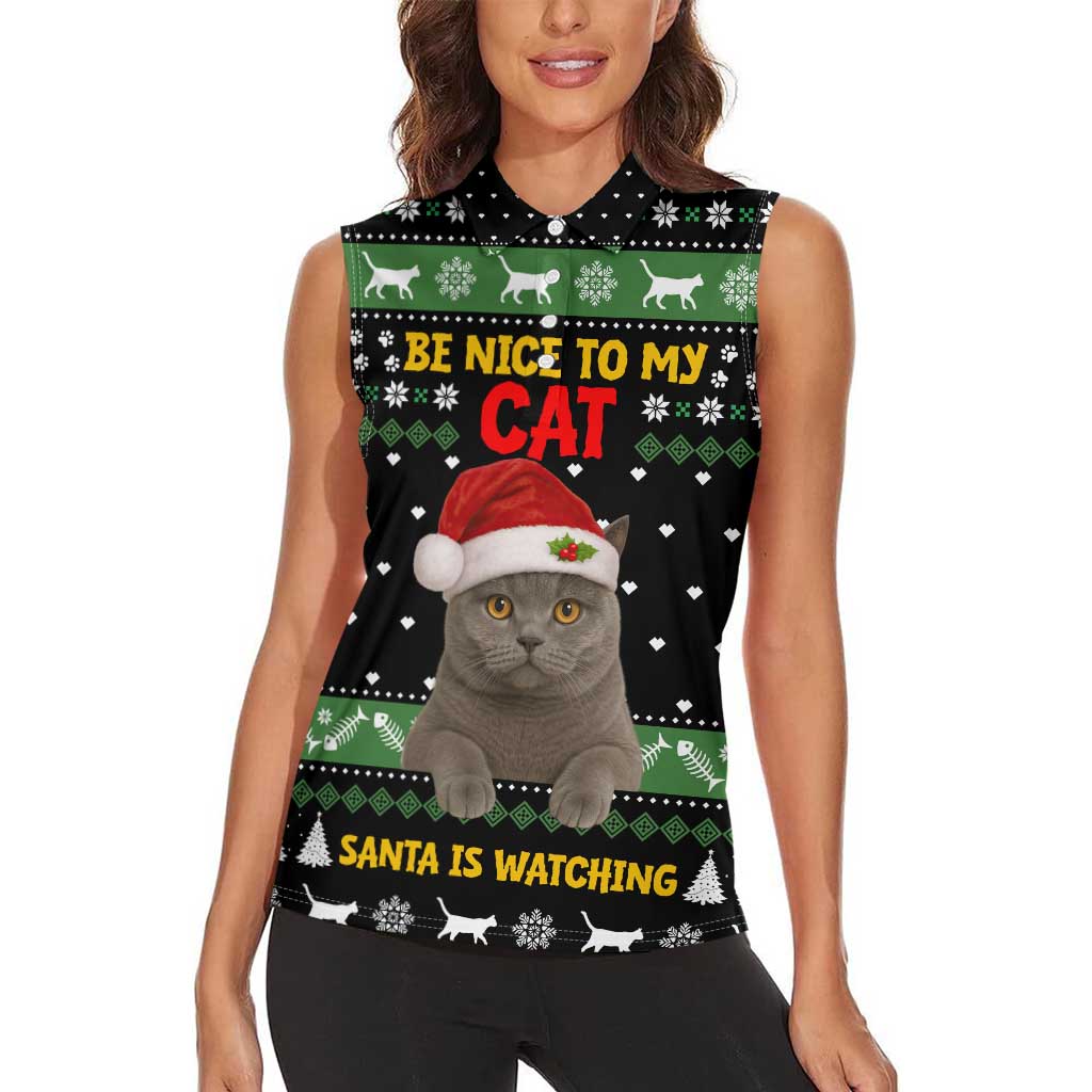 Cat Be Nice Christmas Women Sleeveless Polo Shirt Xmas Holiday Patterns - Wonder Print Shop