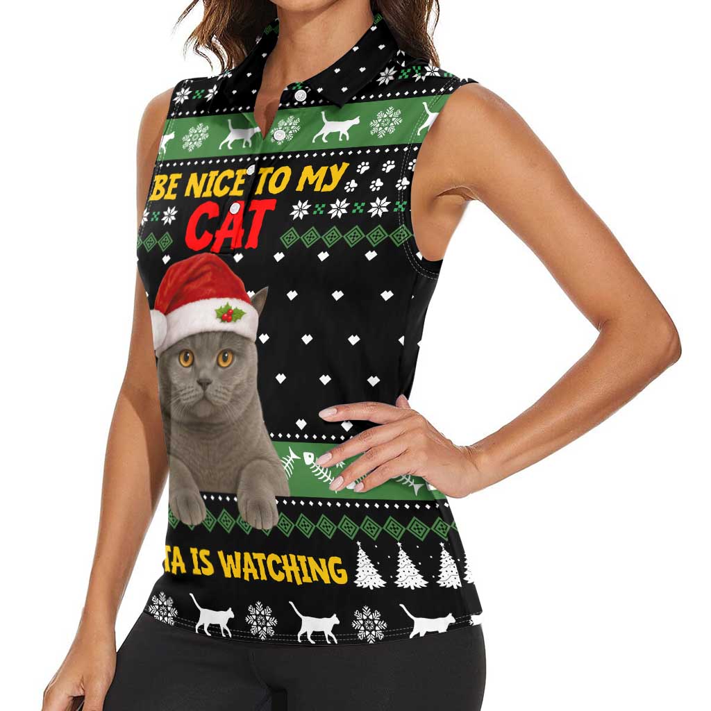 Cat Be Nice Christmas Women Sleeveless Polo Shirt Xmas Holiday Patterns - Wonder Print Shop