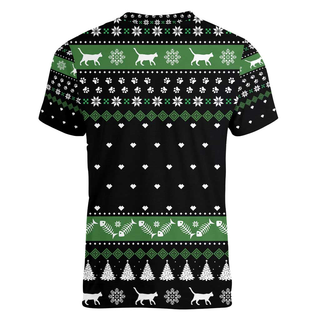 Cat Be Nice Christmas Women V-Neck T-Shirt Xmas Holiday Patterns - Wonder Print Shop