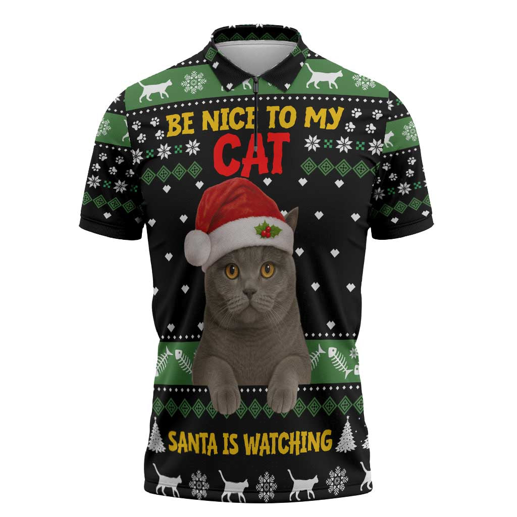 Cat Be Nice Christmas Zipper Polo Shirt Xmas Holiday Patterns - Wonder Print Shop