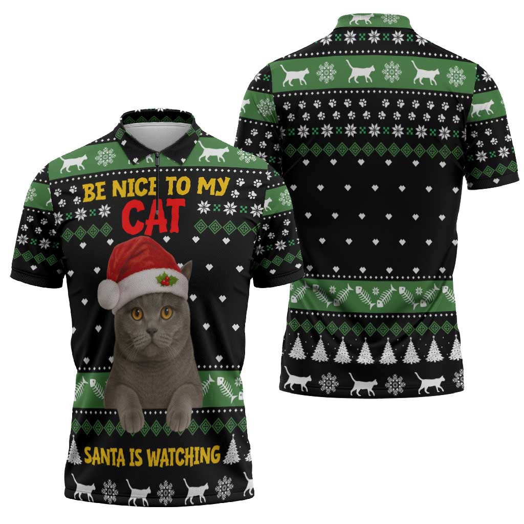 Cat Be Nice Christmas Zipper Polo Shirt Xmas Holiday Patterns - Wonder Print Shop