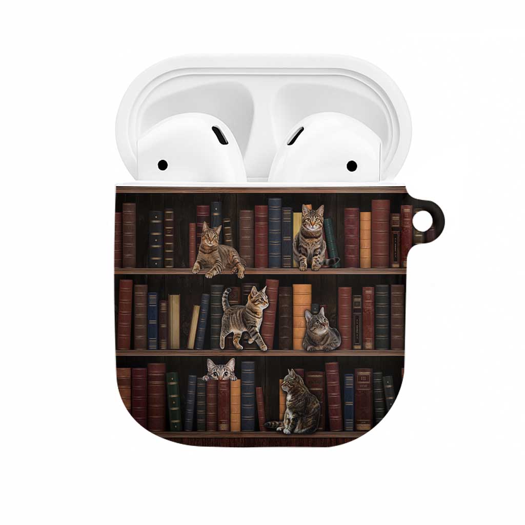 Cat Bookcase Christmas AirPods Case Xmas Holiday Patterns - Wonder Print Shop