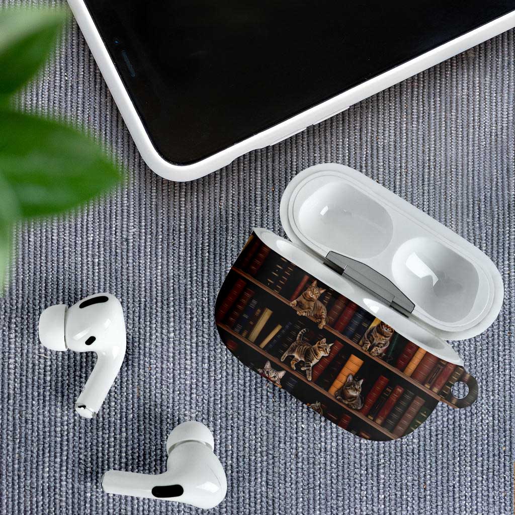 Cat Bookcase Christmas AirPods Case Xmas Holiday Patterns - Wonder Print Shop
