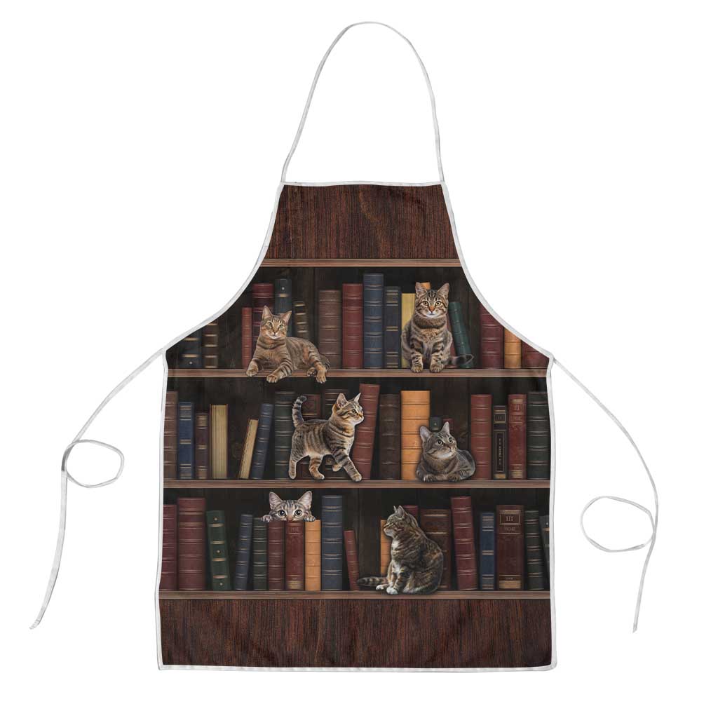 Cat Bookcase Christmas Apron Xmas Holiday Patterns - Wonder Print Shop