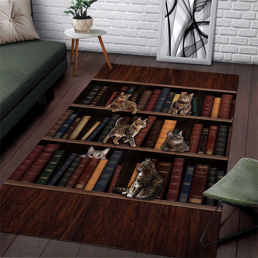 Cat Bookcase Christmas Area Rug Xmas Holiday Patterns - Wonder Print Shop