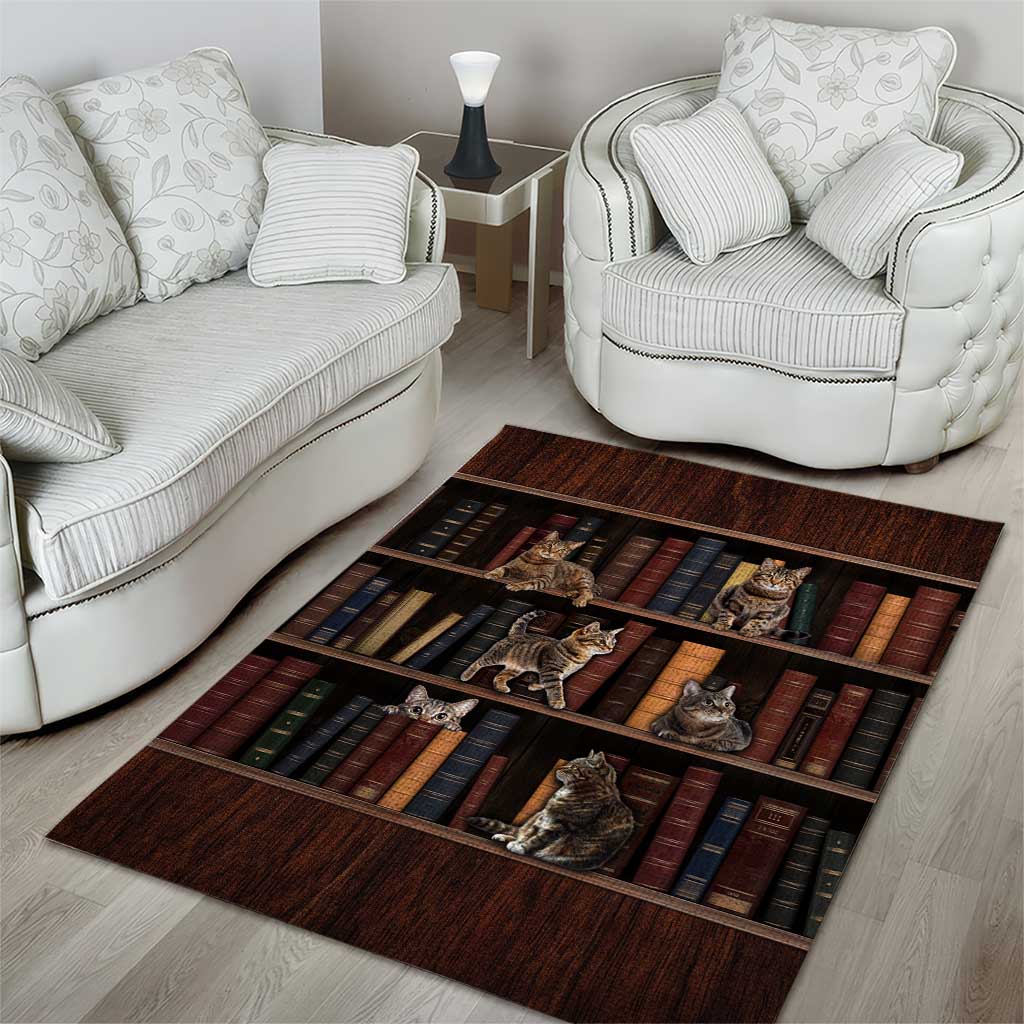 Cat Bookcase Christmas Area Rug Xmas Holiday Patterns - Wonder Print Shop