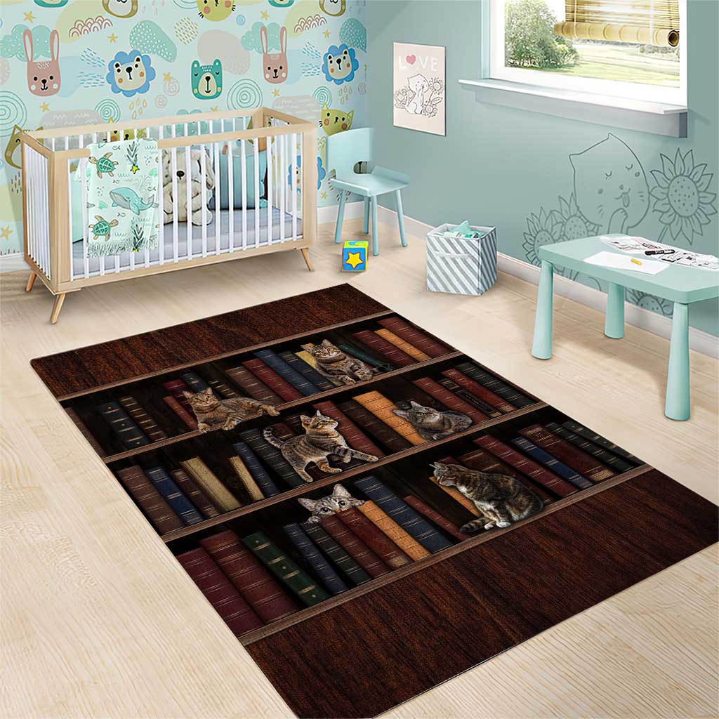 Cat Bookcase Christmas Area Rug Xmas Holiday Patterns - Wonder Print Shop