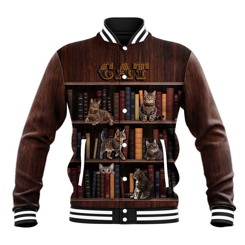 Cat Bookcase Christmas Baseball Jacket Xmas Holiday Patterns - Wonder Print Shop