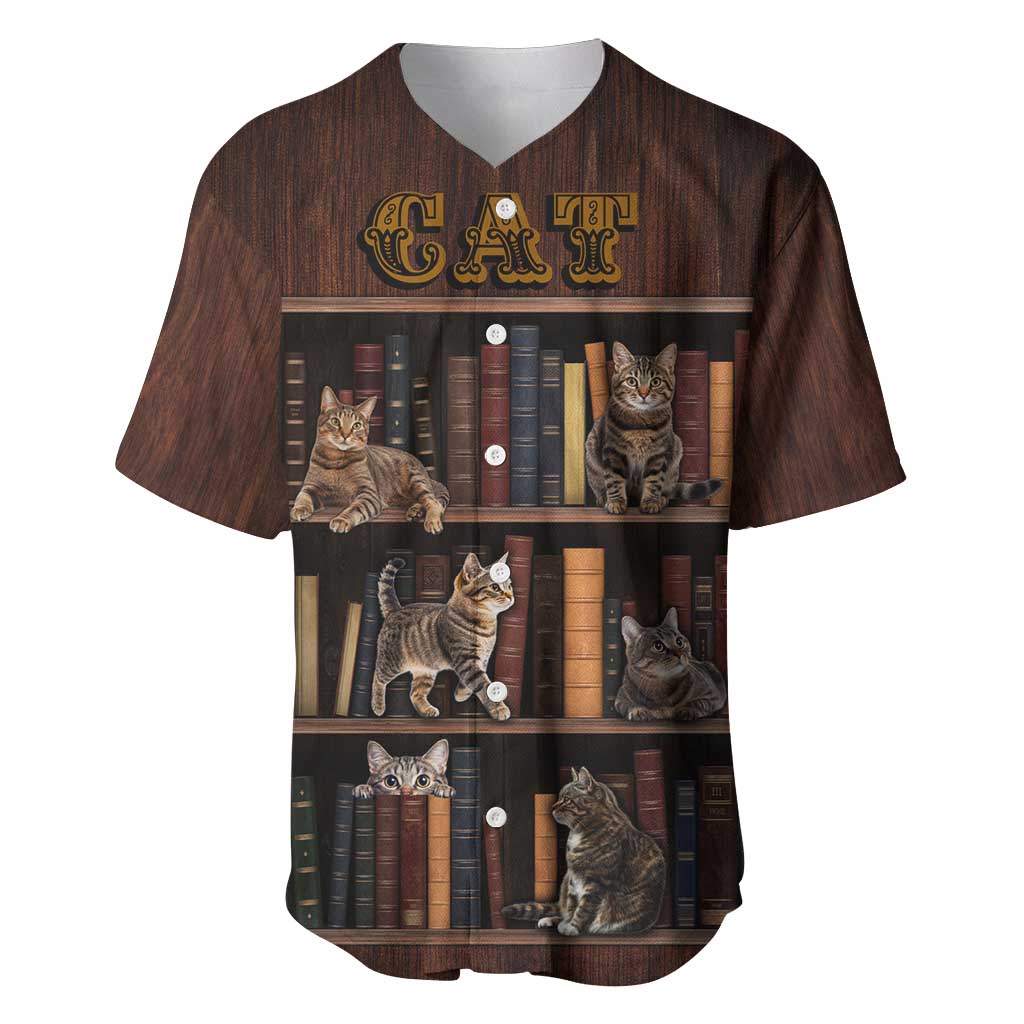Cat Bookcase Christmas Baseball Jersey Xmas Holiday Patterns - Wonder Print Shop