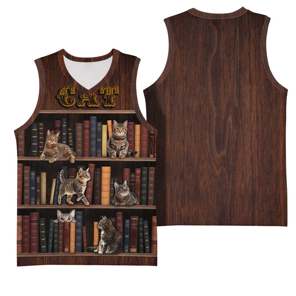 Cat Bookcase Christmas Basketball Jersey Xmas Holiday Patterns - Wonder Print Shop