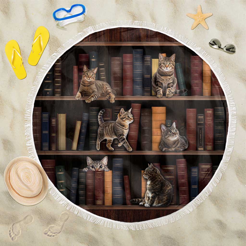 Cat Bookcase Christmas Beach Blanket Xmas Holiday Patterns - Wonder Print Shop