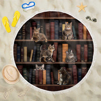 Cat Bookcase Christmas Beach Blanket Xmas Holiday Patterns - Wonder Print Shop