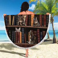 Cat Bookcase Christmas Beach Blanket Xmas Holiday Patterns - Wonder Print Shop