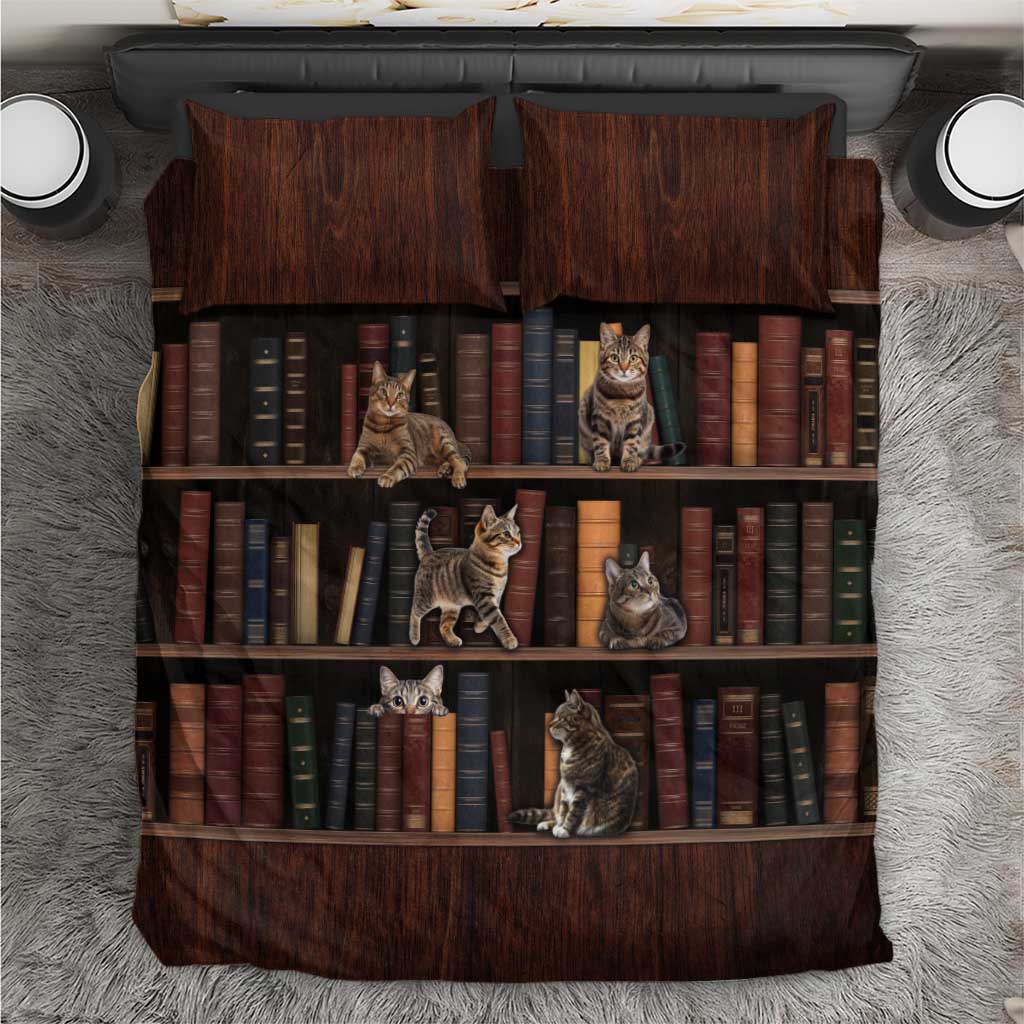 Cat Bookcase Christmas Bedding Set Xmas Holiday Patterns - Wonder Print Shop