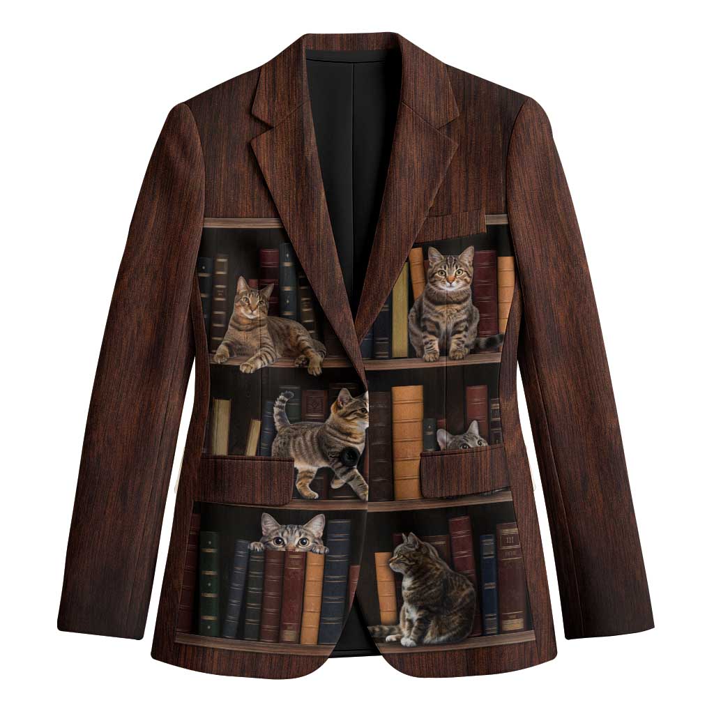 Cat Bookcase Christmas Blazer Xmas Holiday Patterns - Wonder Print Shop