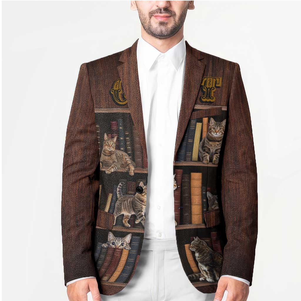 Cat Bookcase Christmas Blazer Xmas Holiday Patterns - Wonder Print Shop