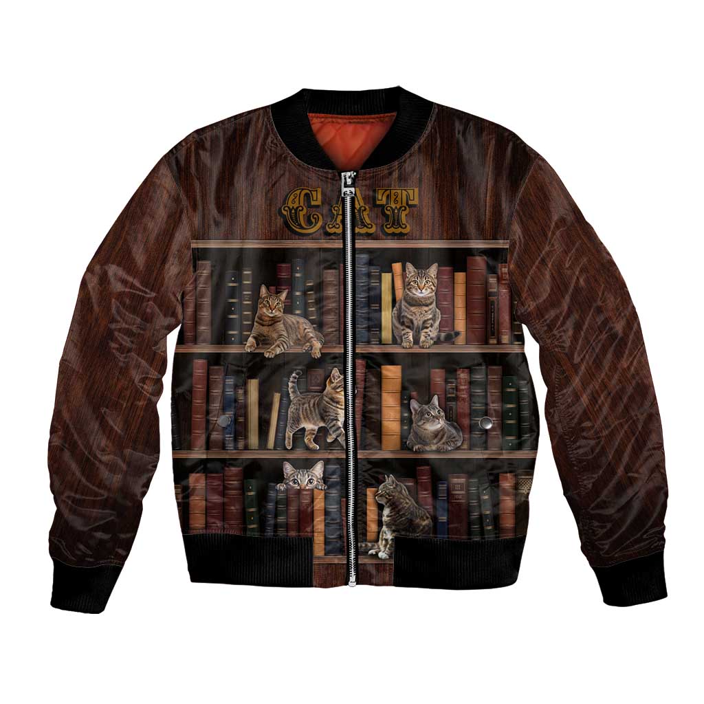 Cat Bookcase Christmas Bomber Jacket Xmas Holiday Patterns - Wonder Print Shop