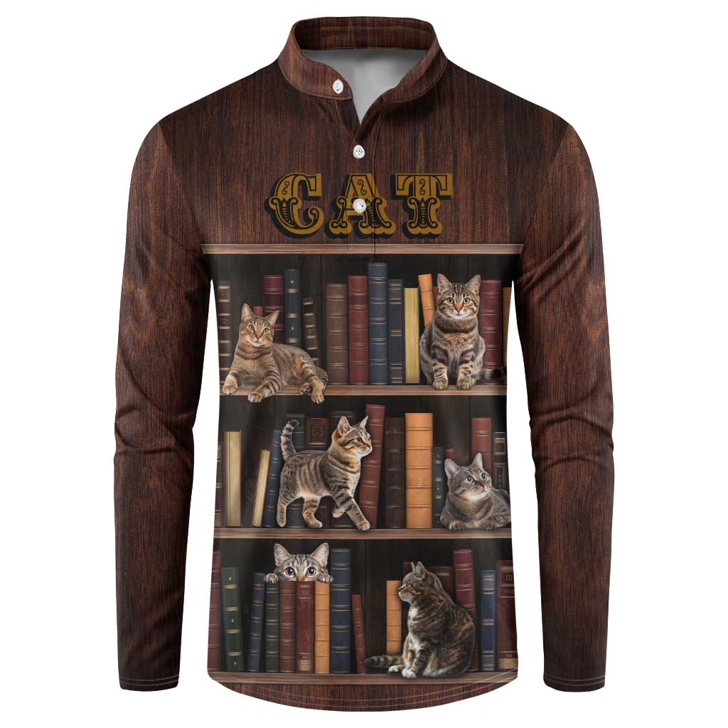 Cat Bookcase Christmas Button Sweatshirt Xmas Holiday Patterns - Wonder Print Shop