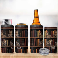 Cat Bookcase Christmas 4 in 1 Can Cooler Tumbler Xmas Holiday Patterns - Wonder Print Shop