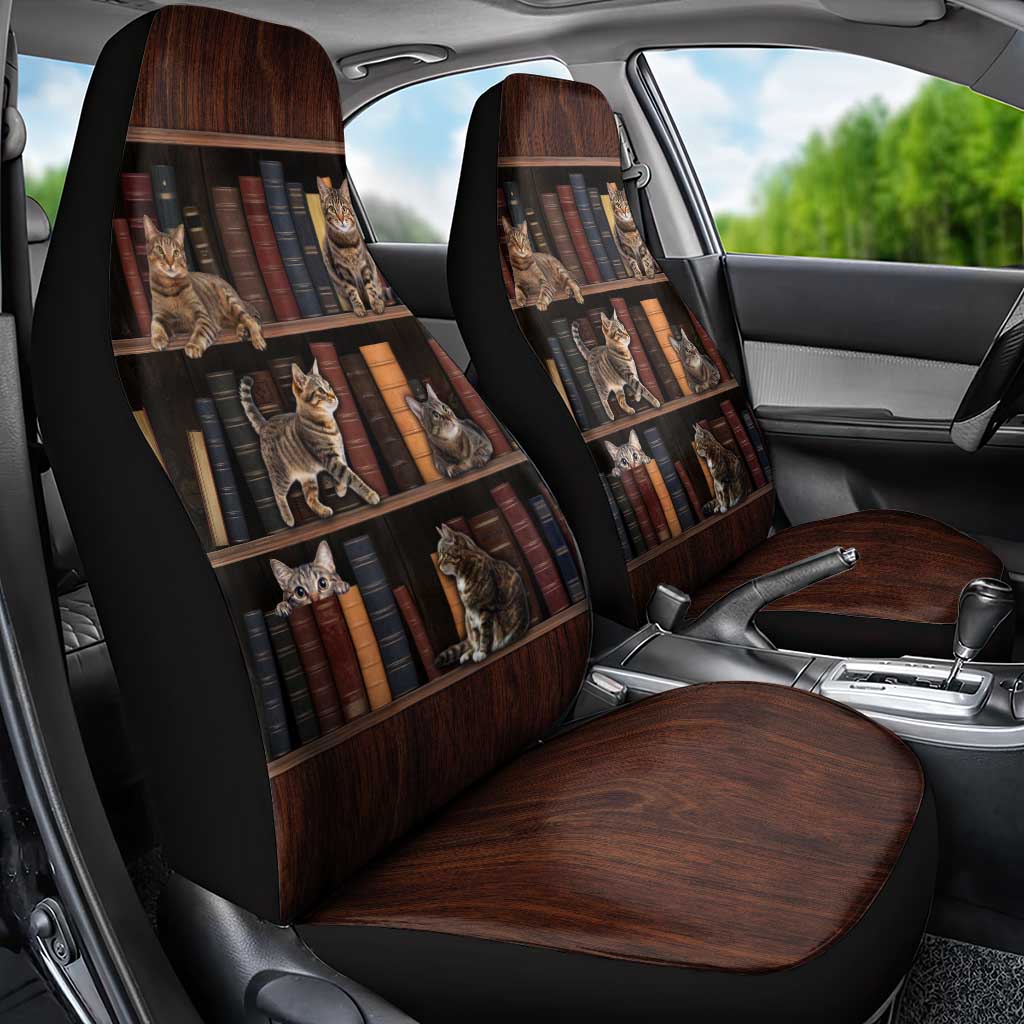 Cat Bookcase Christmas Car Seat Cover Xmas Holiday Patterns - Wonder Print Shop