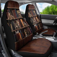Cat Bookcase Christmas Car Seat Cover Xmas Holiday Patterns - Wonder Print Shop