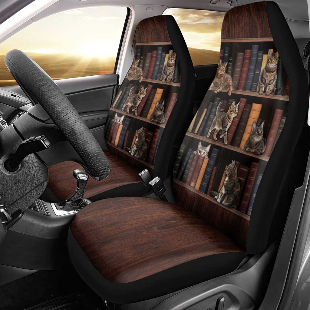 Cat Bookcase Christmas Car Seat Cover Xmas Holiday Patterns - Wonder Print Shop