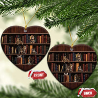 Cat Bookcase Christmas Ceramic Ornament Xmas Holiday Patterns - Wonder Print Shop