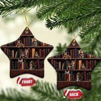 Cat Bookcase Christmas Ceramic Ornament Xmas Holiday Patterns - Wonder Print Shop
