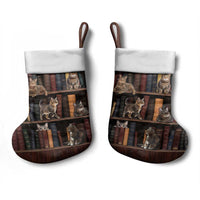 Cat Bookcase Christmas Stocking Xmas Holiday Patterns - Wonder Print Shop