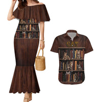 Cat Bookcase Christmas Couples Matching Mermaid Dress and Hawaiian Shirt Xmas Holiday Patterns - Wonder Print Shop