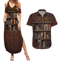Cat Bookcase Christmas Couples Matching Summer Maxi Dress and Hawaiian Shirt Xmas Holiday Patterns - Wonder Print Shop