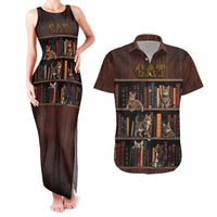 Cat Bookcase Christmas Couples Matching Tank Maxi Dress and Hawaiian Shirt Xmas Holiday Patterns - Wonder Print Shop