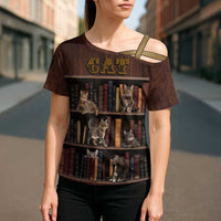 Cat Bookcase Christmas Cross Shoulder Shirt Xmas Holiday Patterns - Wonder Print Shop
