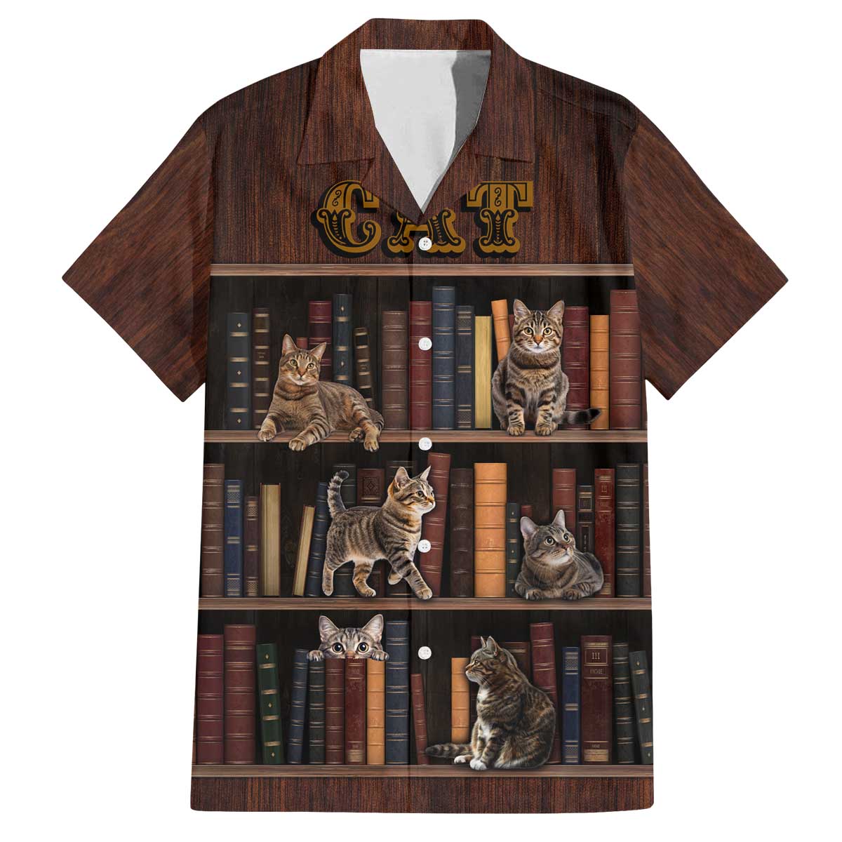 Cat Bookcase Christmas Family Matching Off The Shoulder Long Sleeve Dress and Hawaiian Shirt Xmas Holiday Patterns - Wonder Print Shop