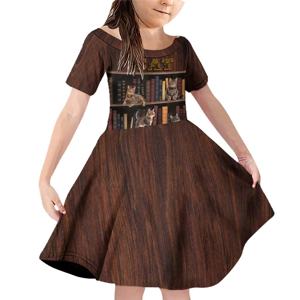 Cat Bookcase Christmas Family Matching Off Shoulder Short Dress and Hawaiian Shirt Xmas Holiday Patterns - Wonder Print Shop