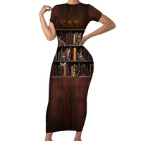 Cat Bookcase Christmas Family Matching Short Sleeve Bodycon Dress and Hawaiian Shirt Xmas Holiday Patterns - Wonder Print Shop