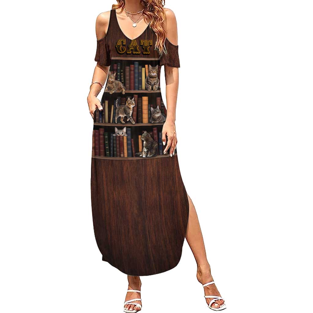 Cat Bookcase Christmas Family Matching Summer Maxi Dress and Hawaiian Shirt Xmas Holiday Patterns - Wonder Print Shop