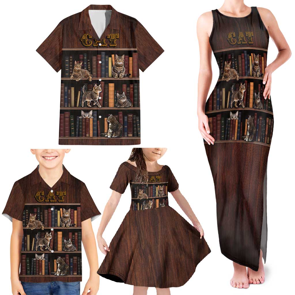 Cat Bookcase Christmas Family Matching Tank Maxi Dress and Hawaiian Shirt Xmas Holiday Patterns - Wonder Print Shop