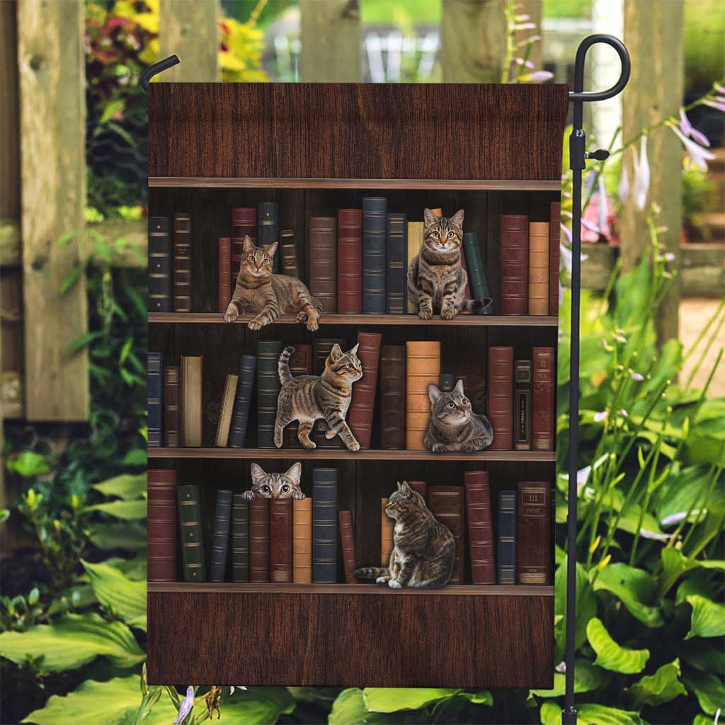 Cat Bookcase Christmas Garden Flag Xmas Holiday Patterns - Wonder Print Shop