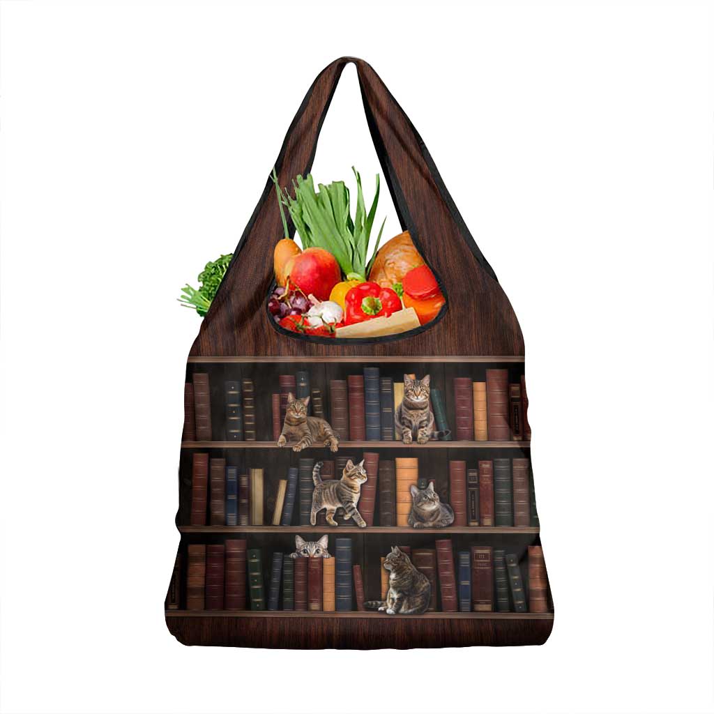 Cat Bookcase Christmas Grocery Bag Xmas Holiday Patterns - Wonder Print Shop