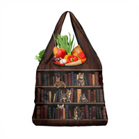 Cat Bookcase Christmas Grocery Bag Xmas Holiday Patterns - Wonder Print Shop