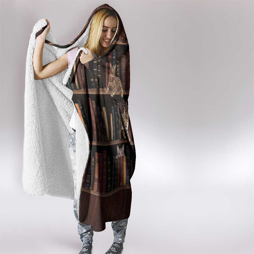 Cat Bookcase Christmas Hooded Blanket Xmas Holiday Patterns - Wonder Print Shop